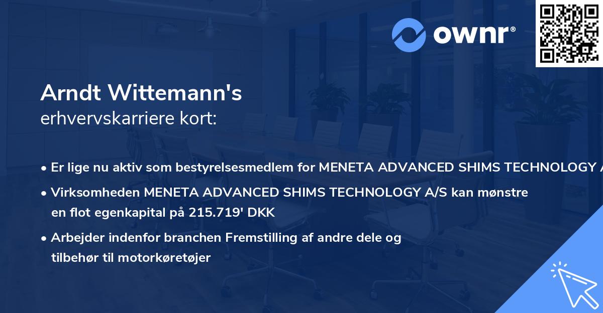 Arndt Wittemann's erhvervskarriere kort