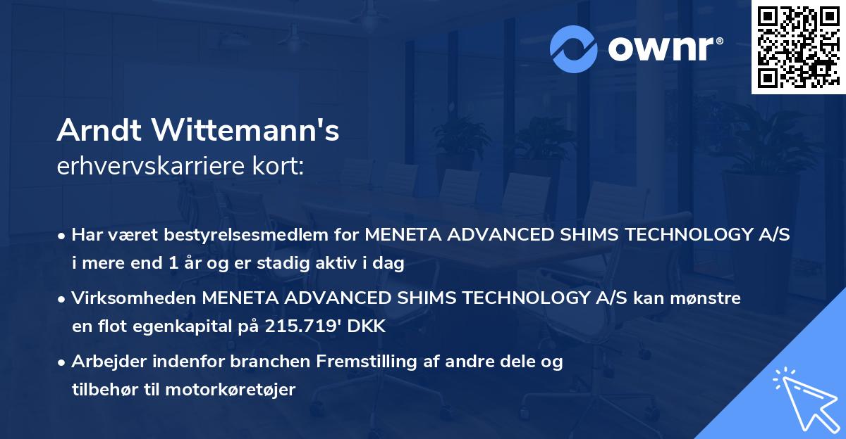 Arndt Wittemann's erhvervskarriere kort