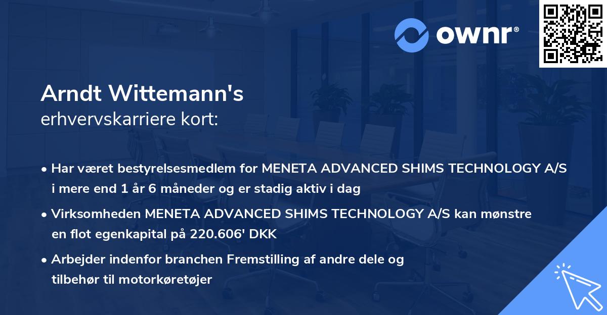 Arndt Wittemann's erhvervskarriere kort