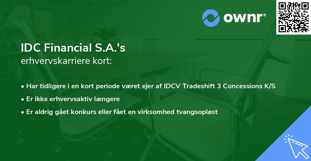 IDC Financial S.A.'s erhvervskarriere kort