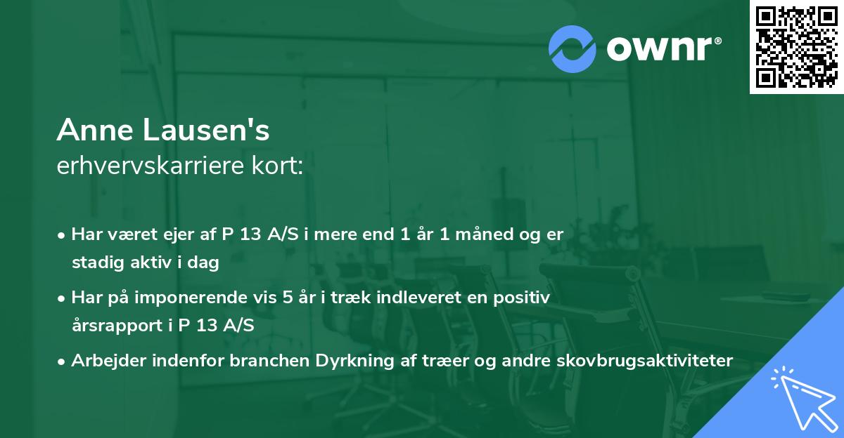 Anne Lausen's erhvervskarriere kort