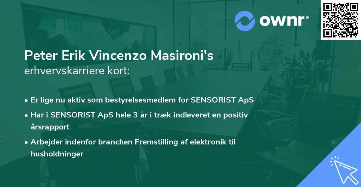Peter Erik Vincenzo Masironi's erhvervskarriere kort