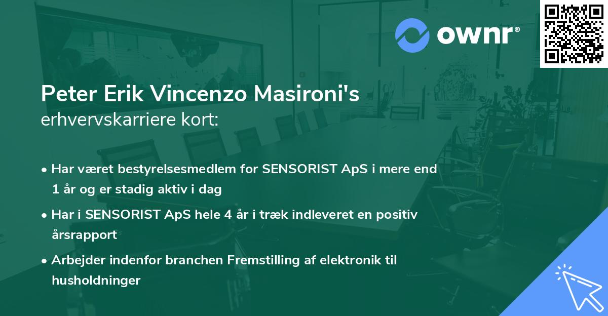 Peter Erik Vincenzo Masironi's erhvervskarriere kort