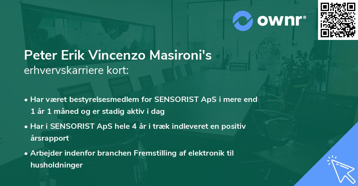 Peter Erik Vincenzo Masironi's erhvervskarriere kort