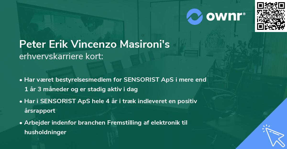 Peter Erik Vincenzo Masironi's erhvervskarriere kort