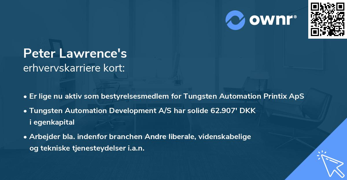 Peter Lawrence's erhvervskarriere kort