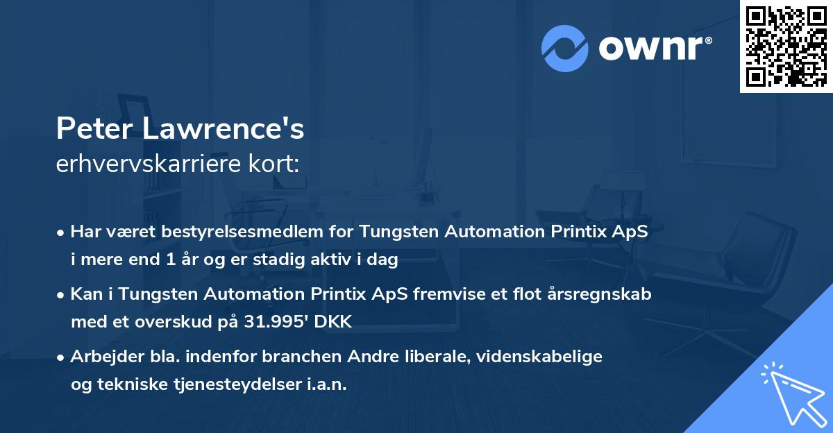 Peter Lawrence's erhvervskarriere kort