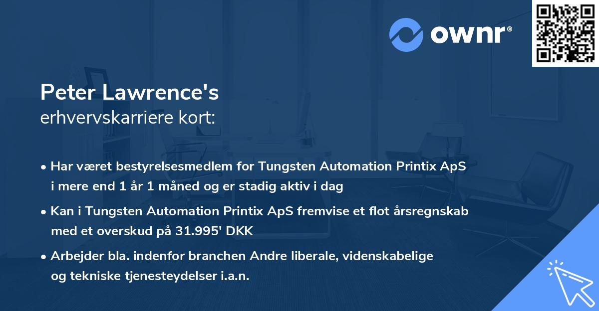 Peter Lawrence's erhvervskarriere kort