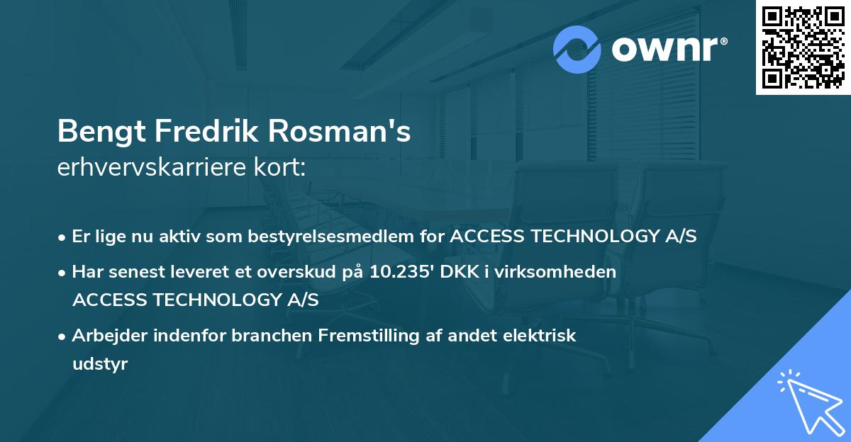 Bengt Fredrik Rosman's erhvervskarriere kort