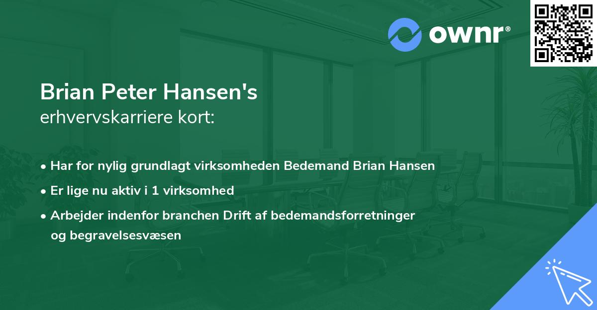 Brian Peter Hansen's erhvervskarriere kort