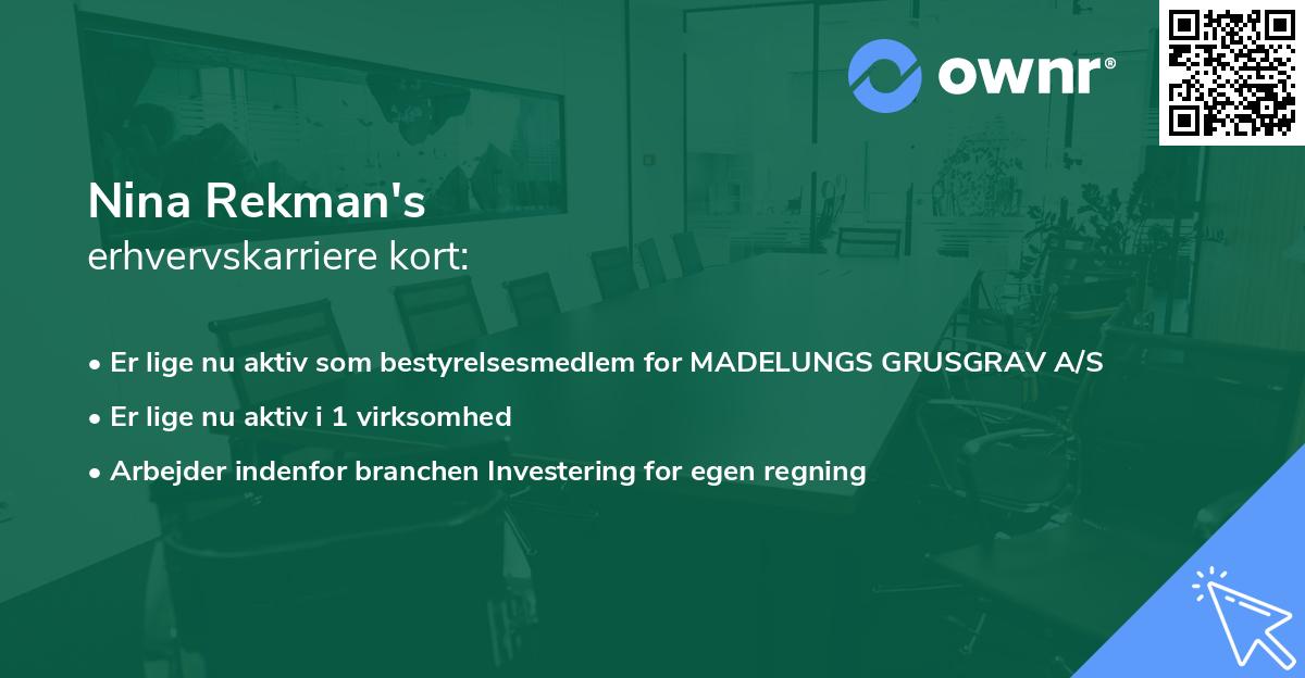 Nina Rekman's erhvervskarriere kort
