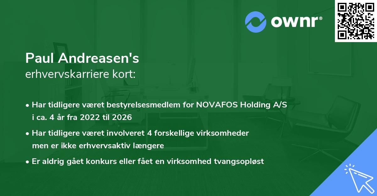 Paul Andreasen's erhvervskarriere kort