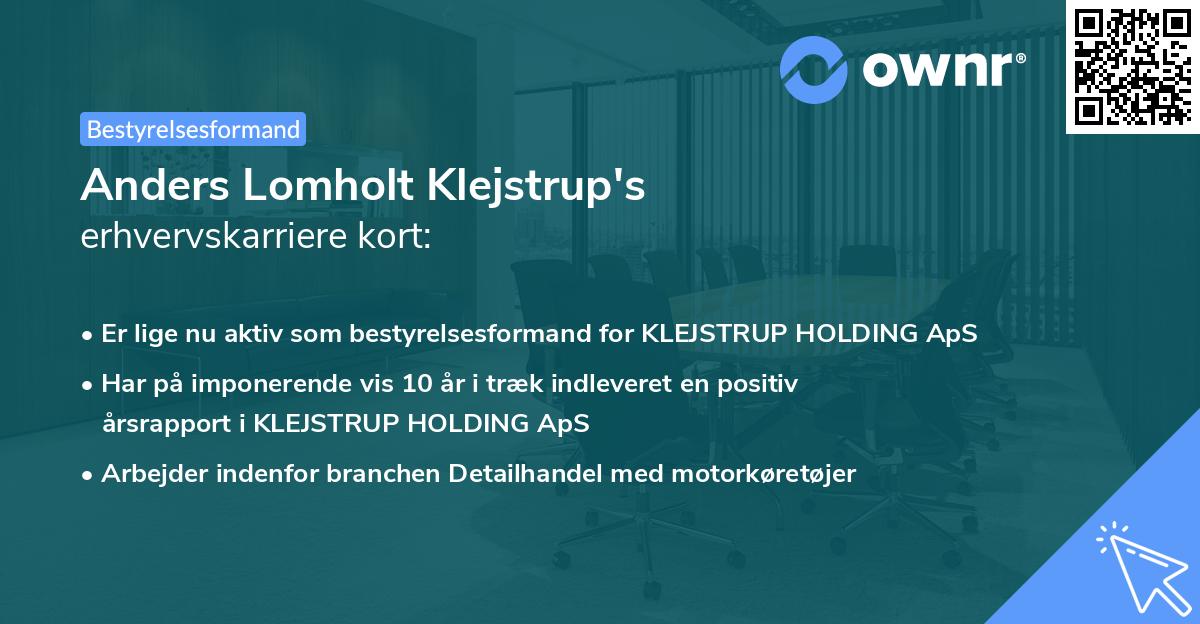 Anders Lomholt Klejstrup's erhvervskarriere kort
