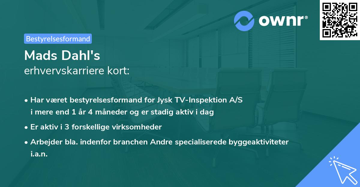 Mads Dahl's erhvervskarriere kort