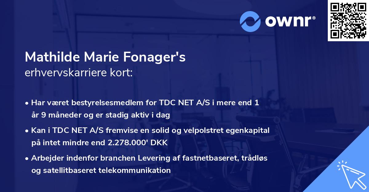 Mathilde Marie Fonager's erhvervskarriere kort