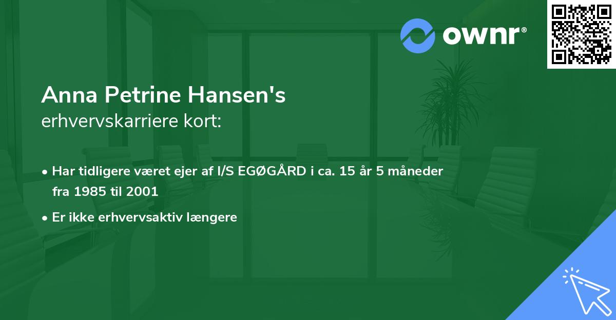 Anna Petrine Hansen's erhvervskarriere kort