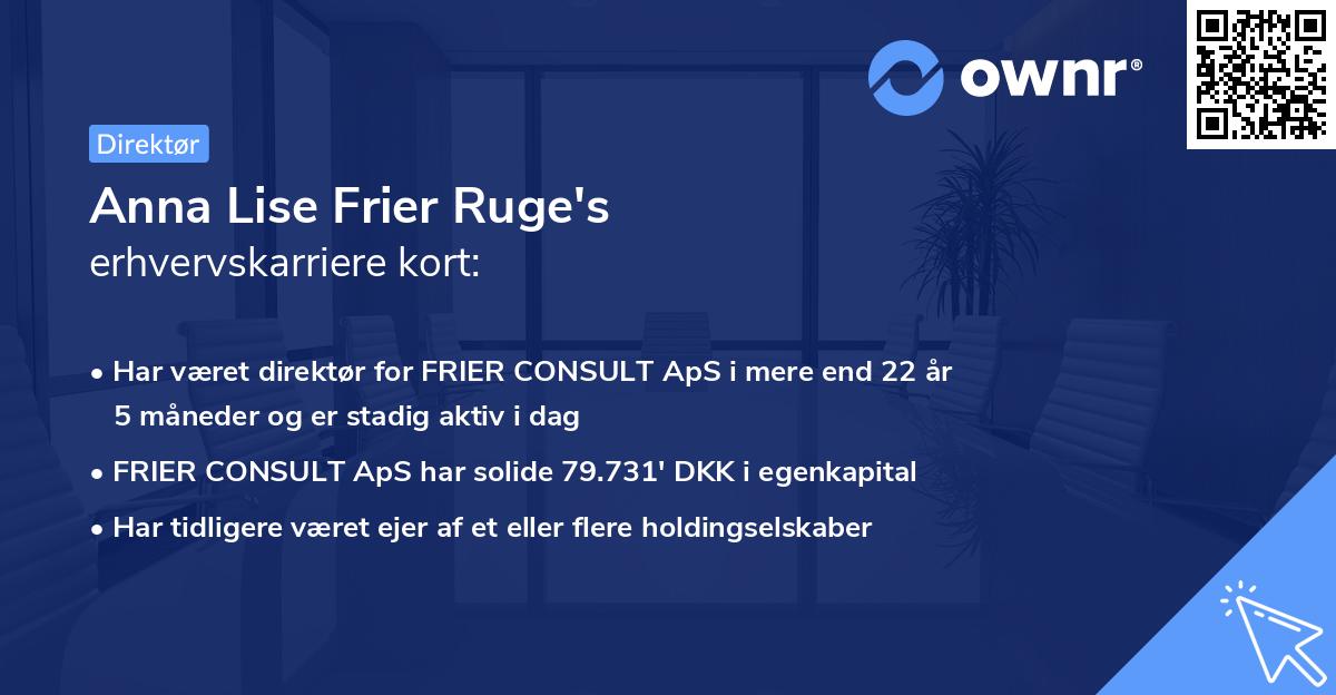 Anna Lise Frier Ruge's erhvervskarriere kort