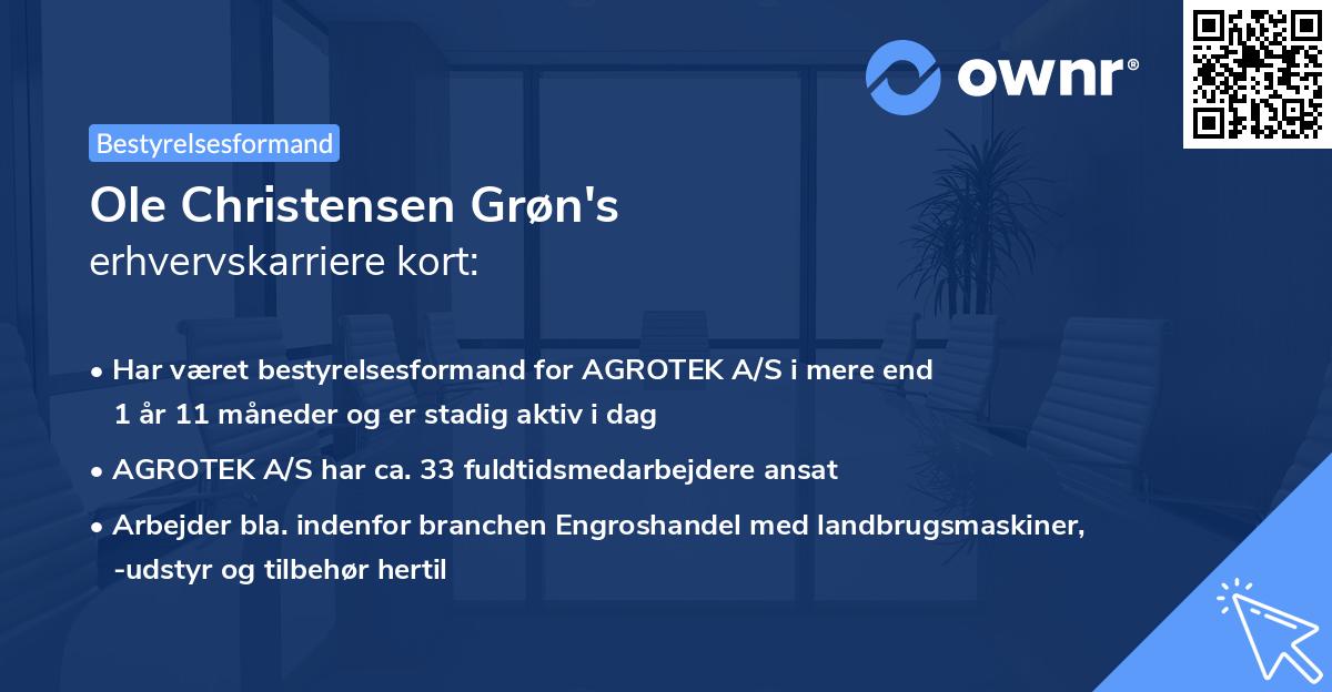 Ole Christensen Grøn's erhvervskarriere kort