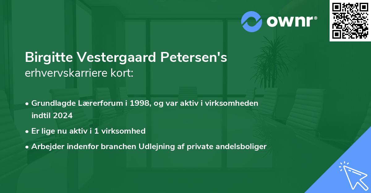 Birgitte Vestergaard Petersen's erhvervskarriere kort