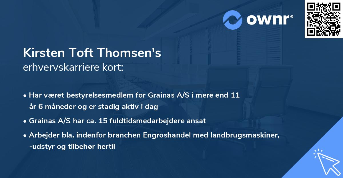 Kirsten Toft Thomsen's erhvervskarriere kort