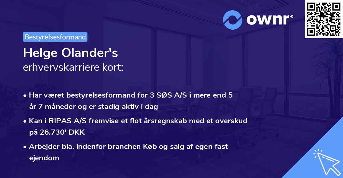 Helge Olander's erhvervskarriere kort