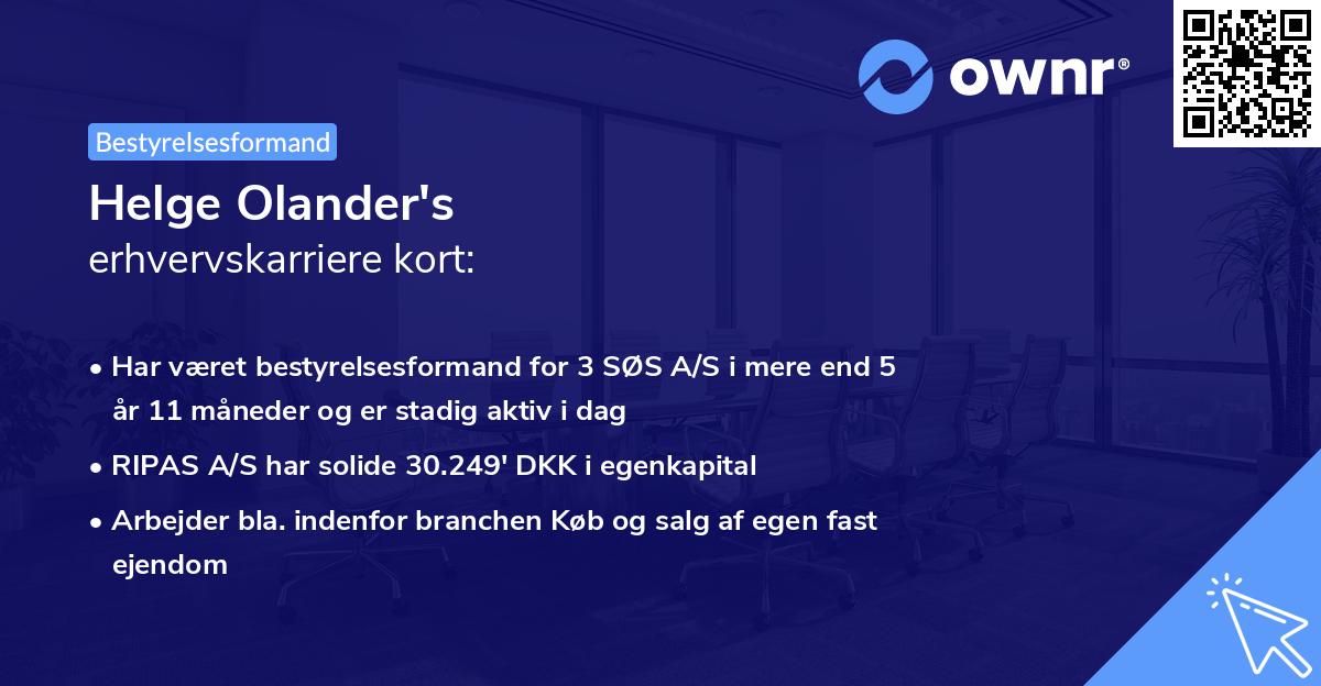 Helge Olander's erhvervskarriere kort