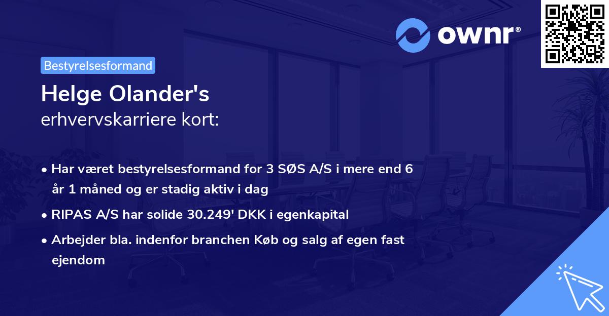 Helge Olander's erhvervskarriere kort