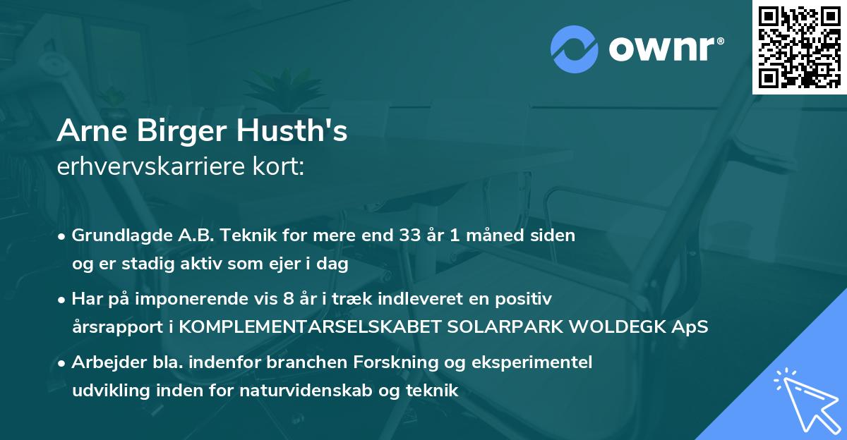 Arne Birger Husth's erhvervskarriere kort