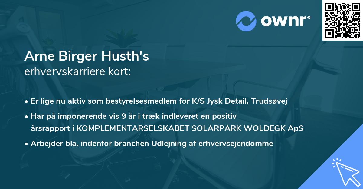 Arne Birger Husth's erhvervskarriere kort