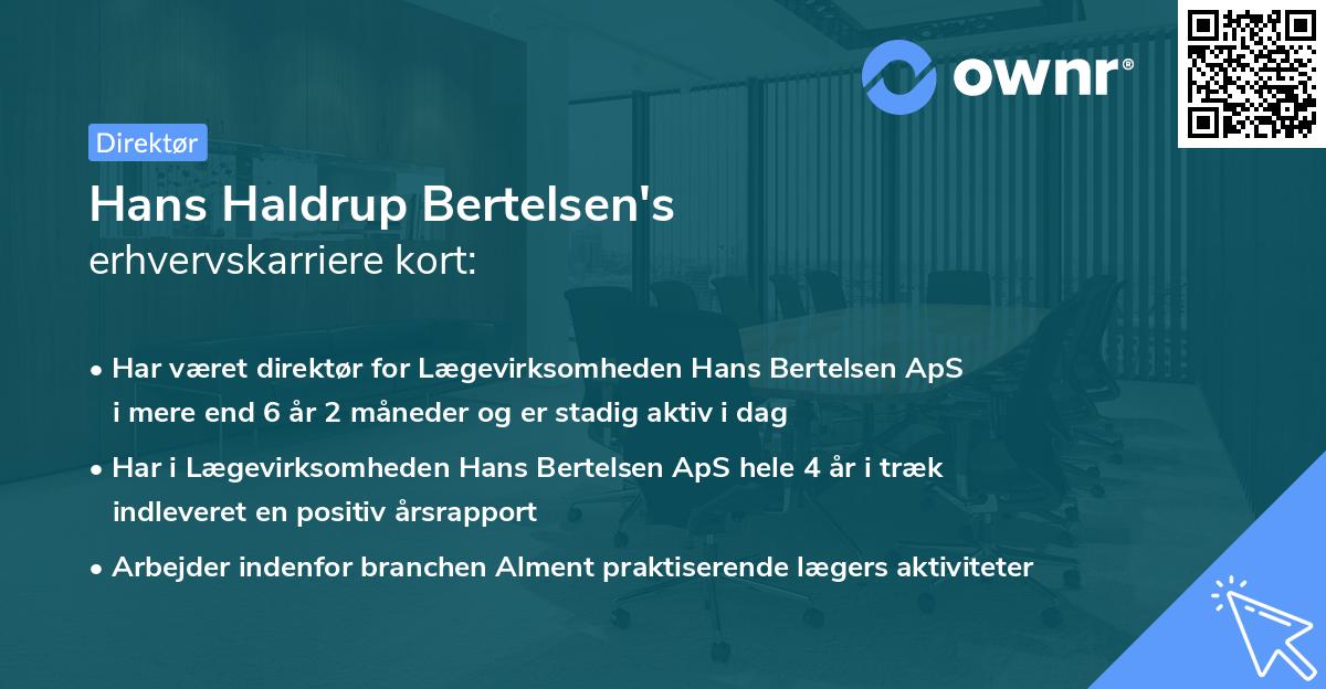 Hans Haldrup Bertelsen's erhvervskarriere kort