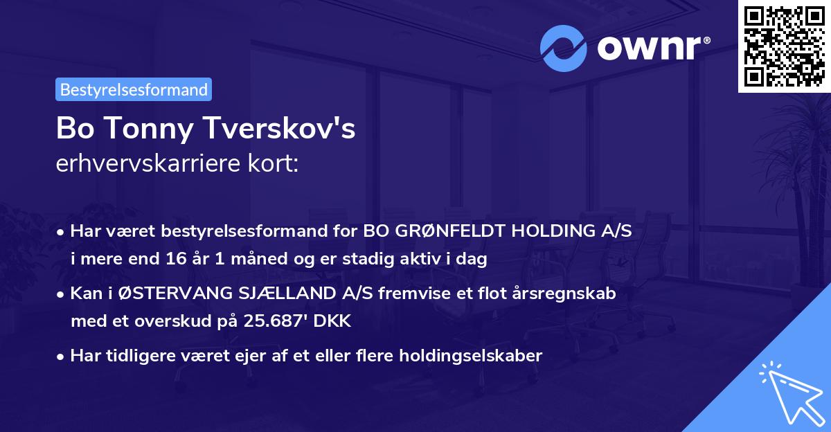 Bo Tonny Tverskov's erhvervskarriere kort