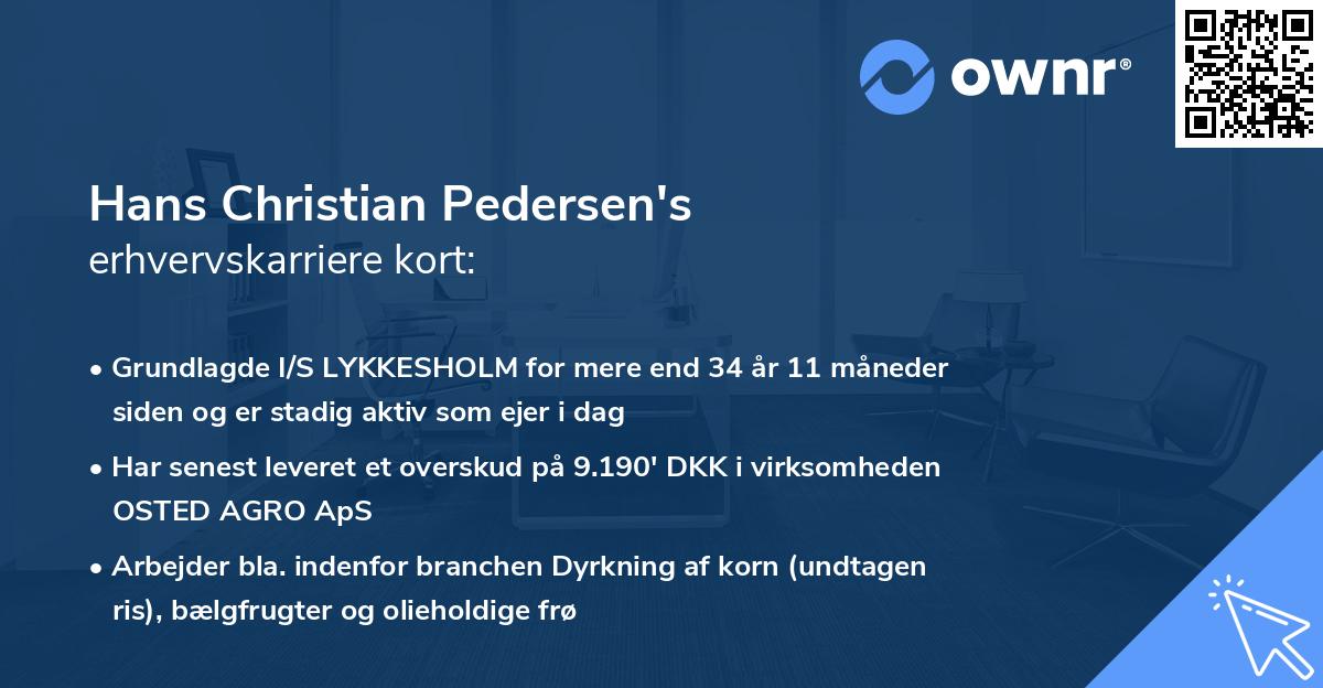 Hans Christian Pedersen's erhvervskarriere kort