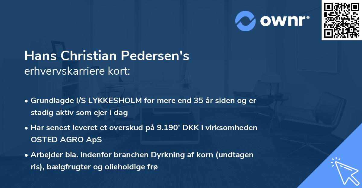 Hans Christian Pedersen's erhvervskarriere kort