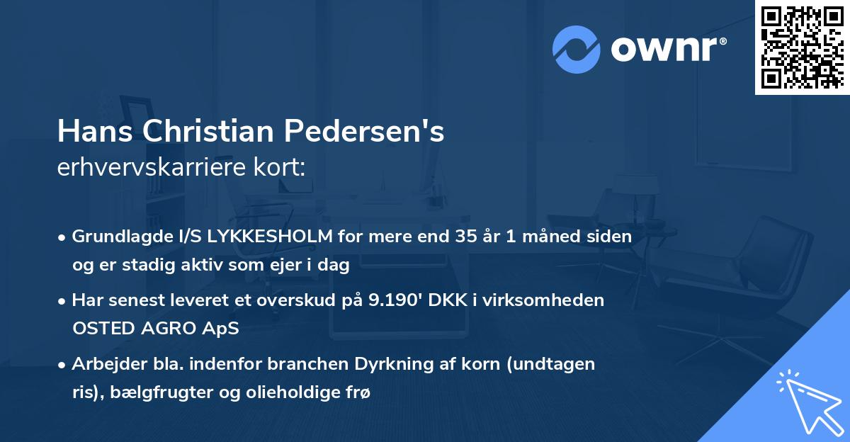 Hans Christian Pedersen's erhvervskarriere kort