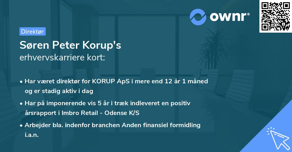 Søren Peter Korup's erhvervskarriere kort
