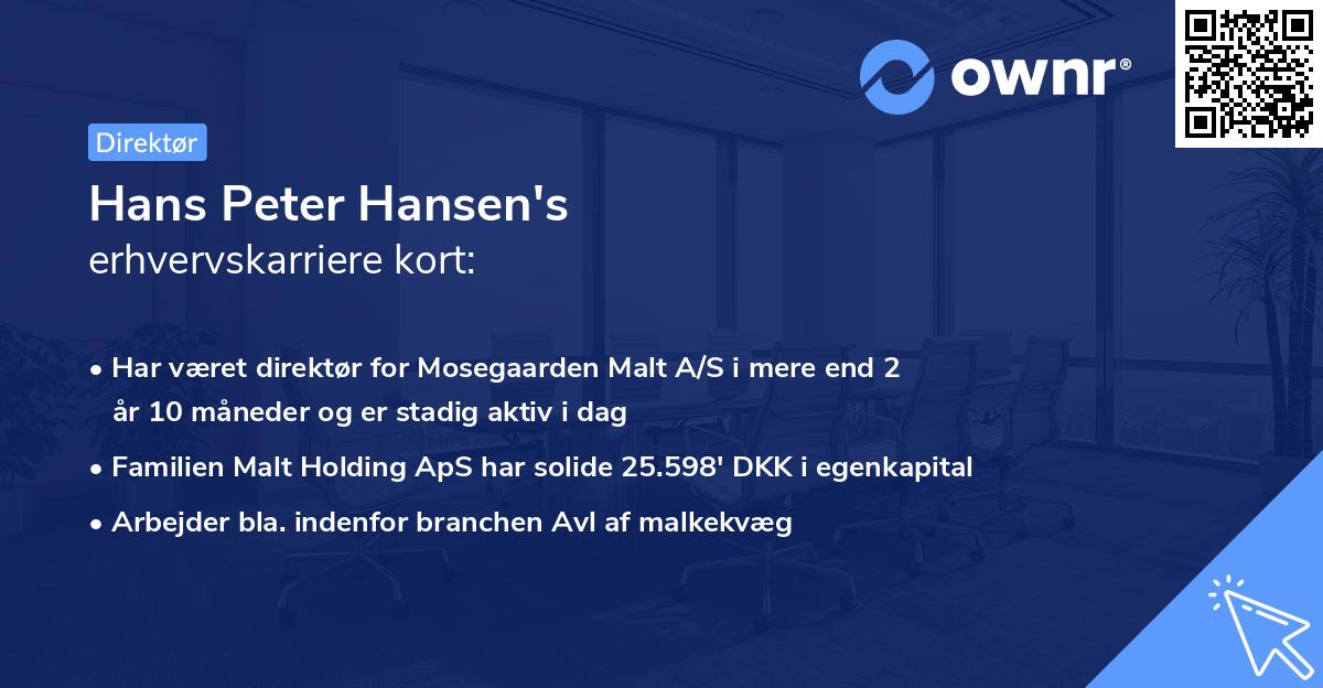Hans Peter Hansen's erhvervskarriere kort
