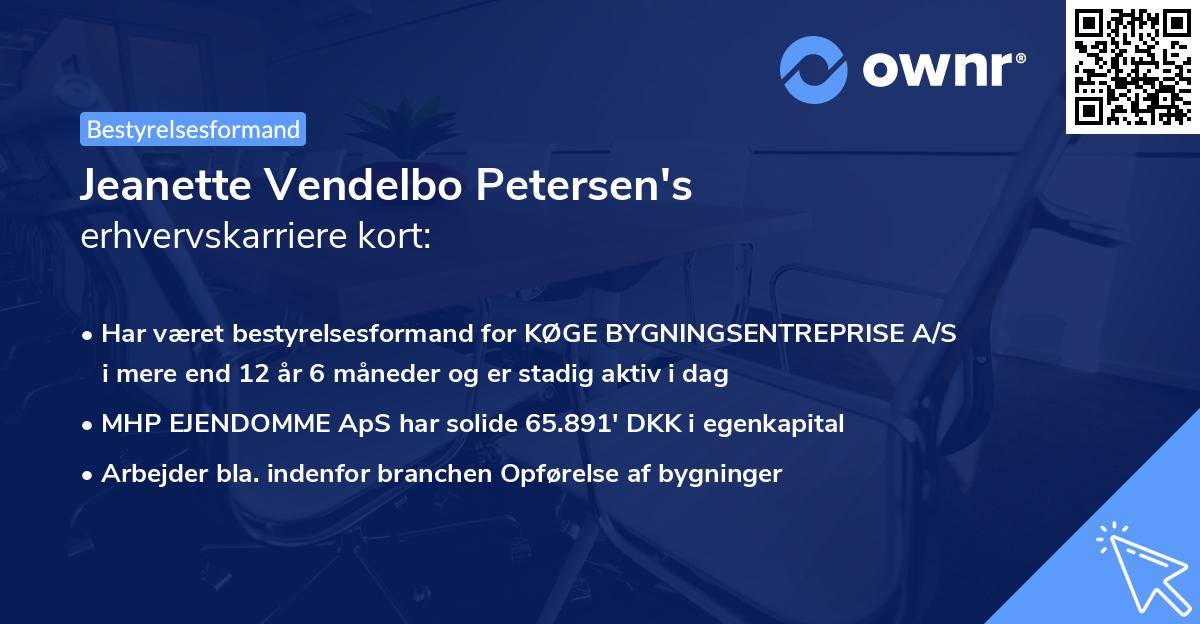 Jeanette Vendelbo Petersen's erhvervskarriere kort