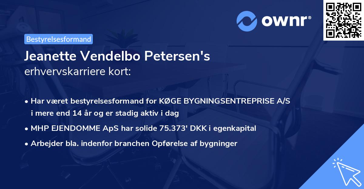 Jeanette Vendelbo Petersen's erhvervskarriere kort
