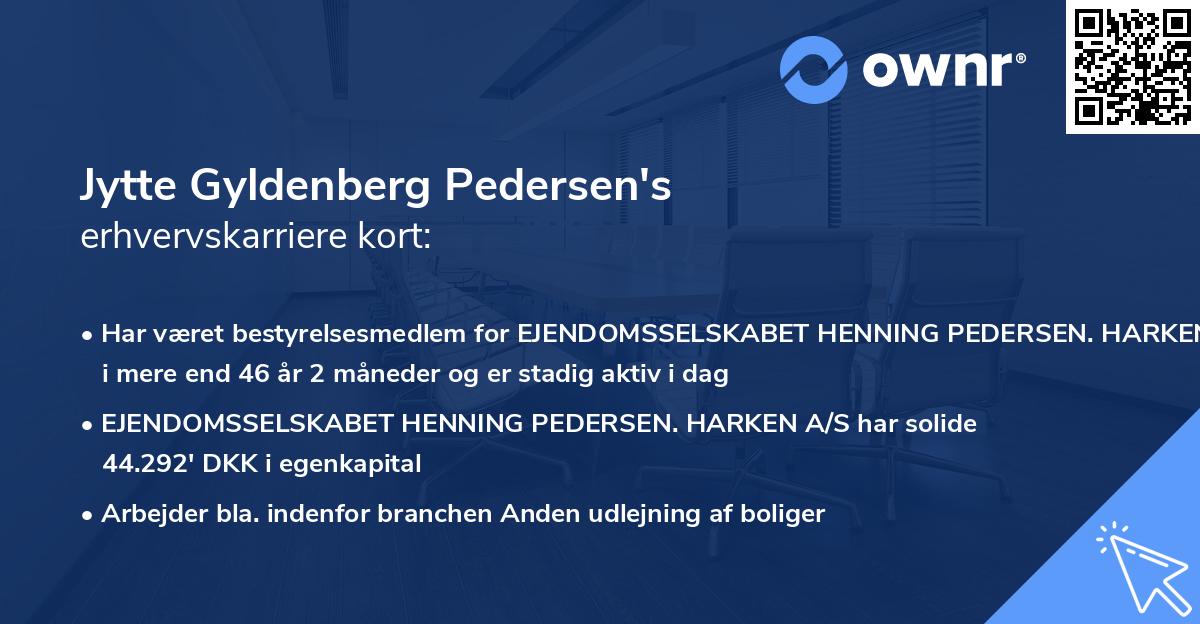 Jytte Gyldenberg Pedersen's erhvervskarriere kort