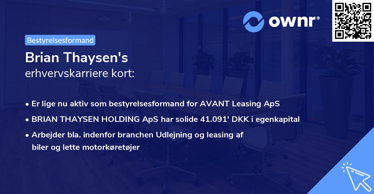 Brian Thaysen's erhvervskarriere kort
