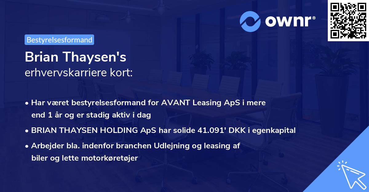 Brian Thaysen's erhvervskarriere kort