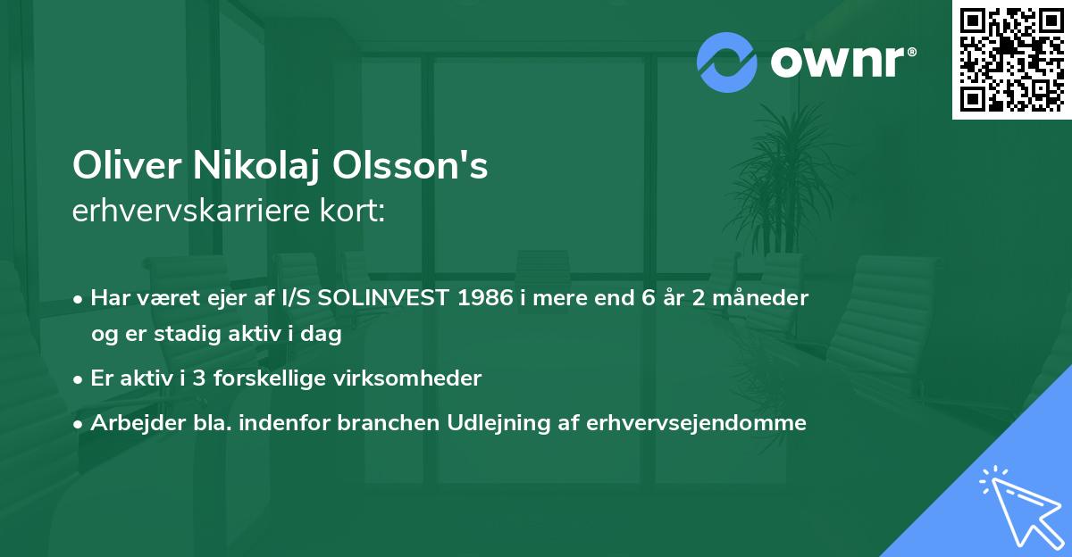Oliver Nikolaj Olsson's erhvervskarriere kort