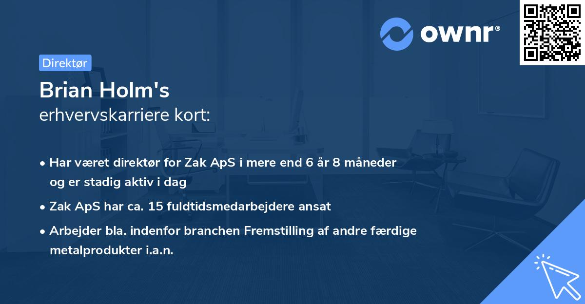 Brian Holm's erhvervskarriere kort