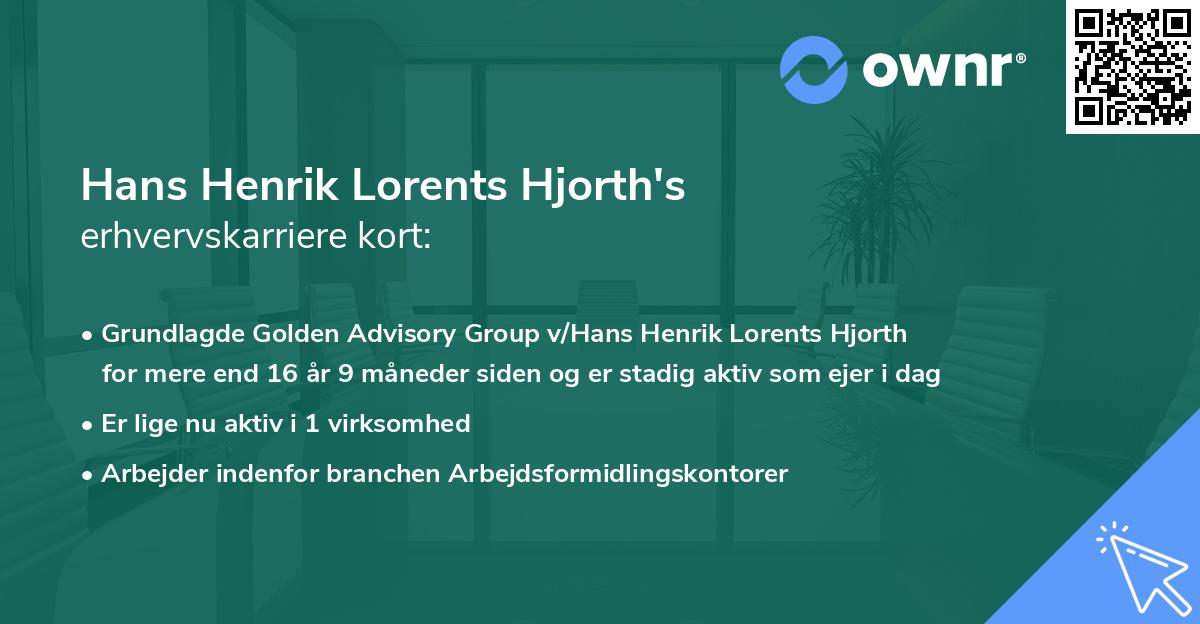 Hans Henrik Lorents Hjorth's erhvervskarriere kort