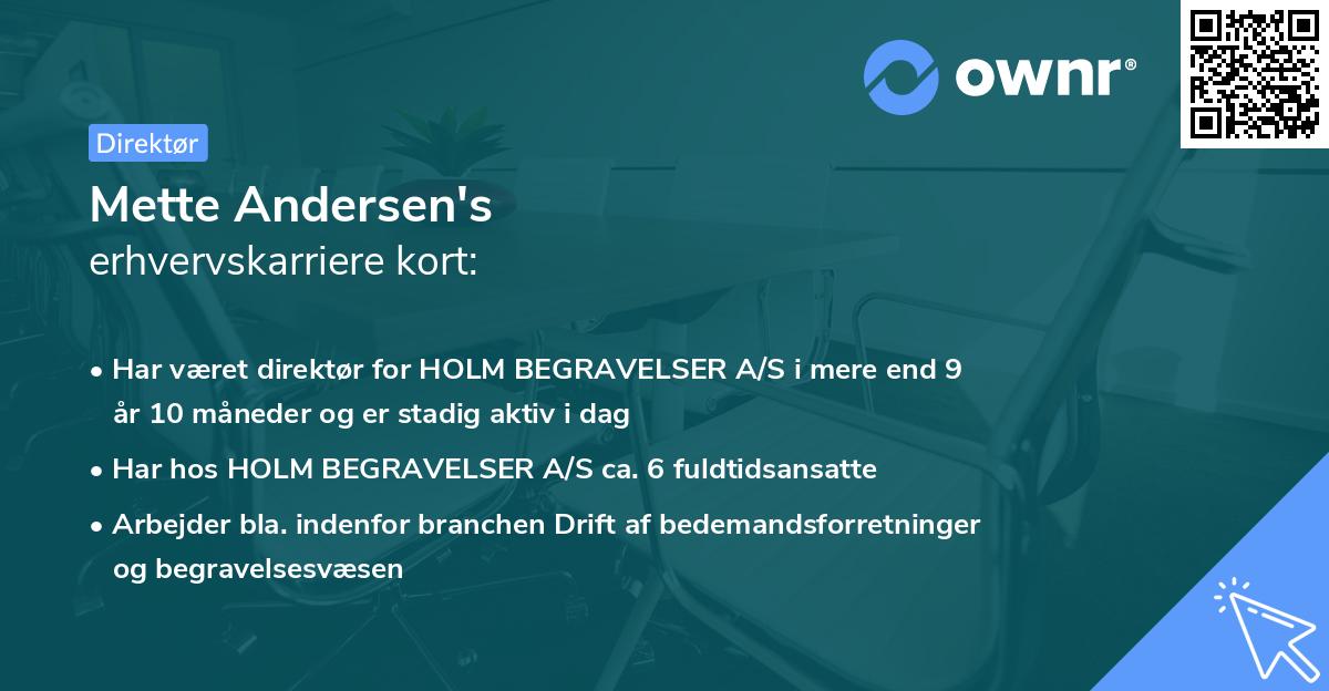 Mette Andersen's erhvervskarriere kort