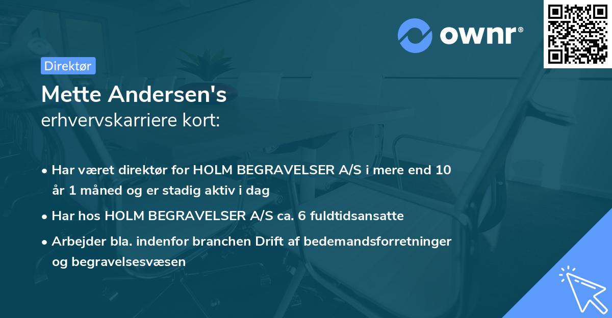 Mette Andersen's erhvervskarriere kort