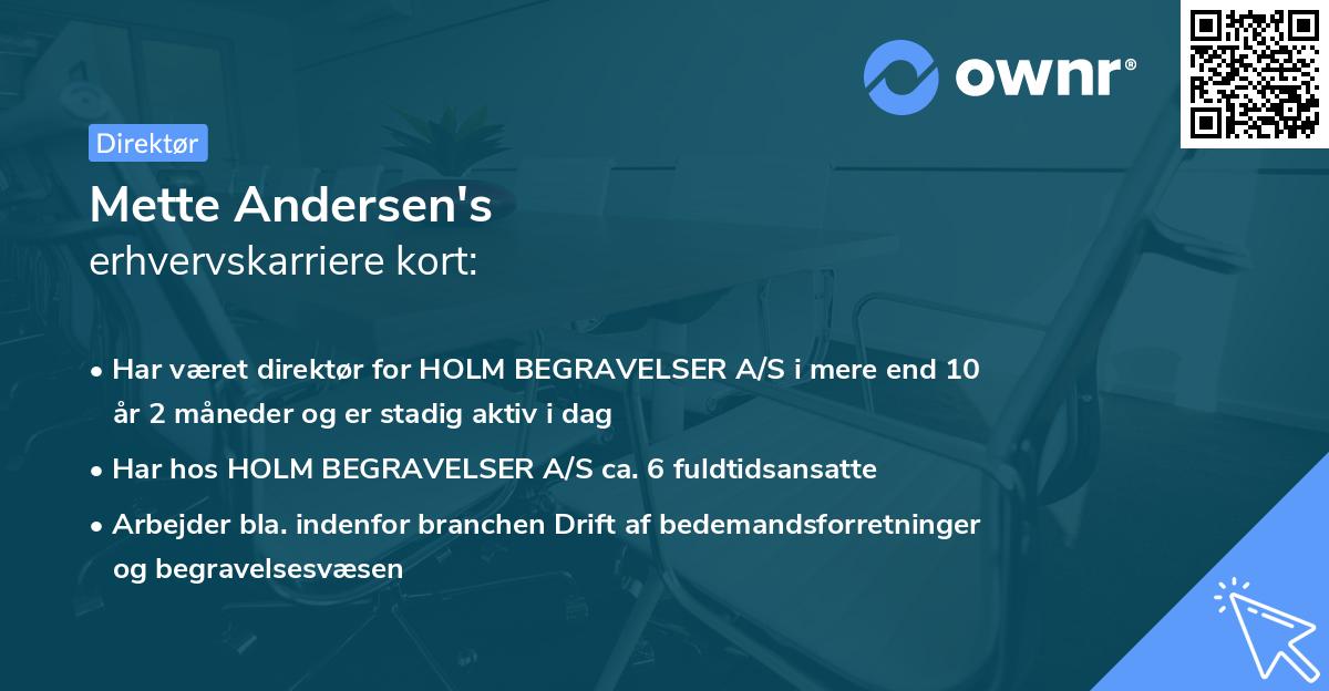 Mette Andersen's erhvervskarriere kort