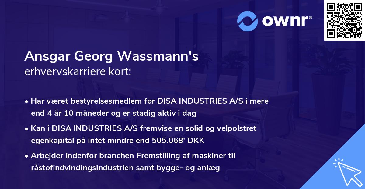 Ansgar Georg Wassmann's erhvervskarriere kort