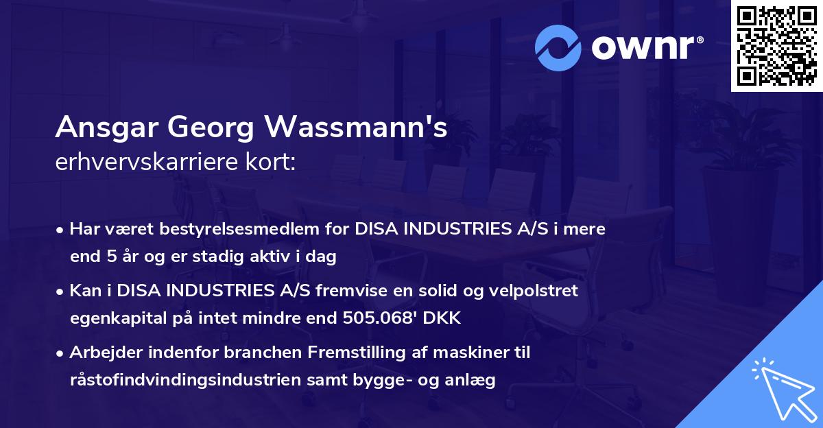Ansgar Georg Wassmann's erhvervskarriere kort
