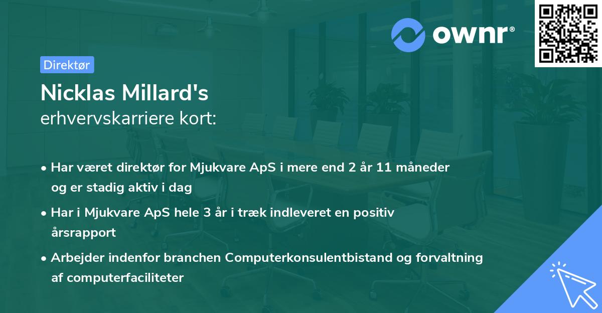 Nicklas Millard's erhvervskarriere kort